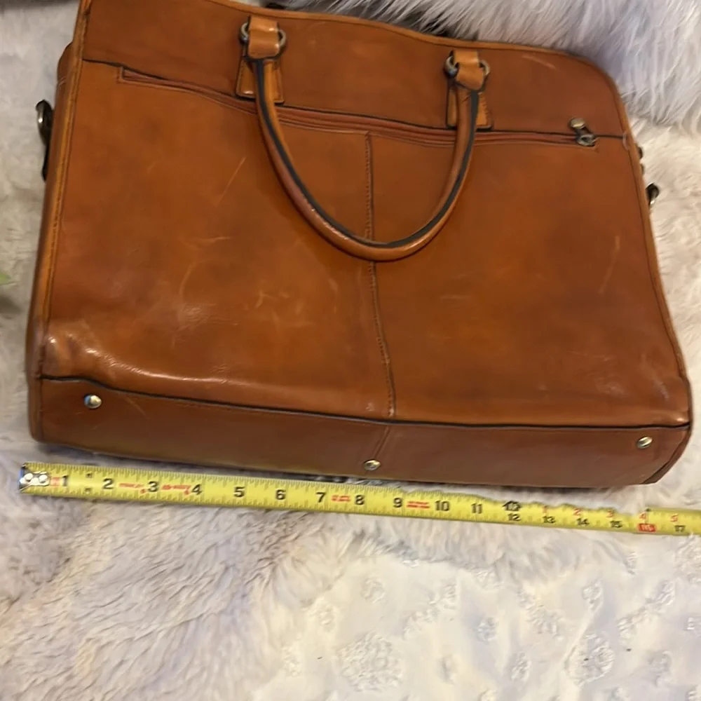 Banuce Vintage Cognac Color Leather Briefcase Laptop Travel Bag